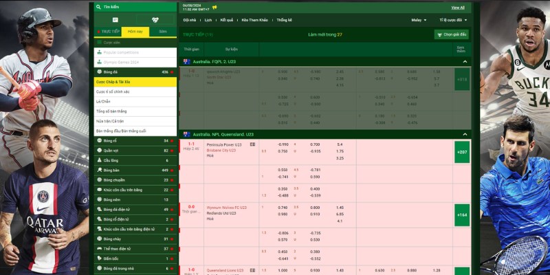 Màn hình livestream trận thể thao FB88 kèm chức năng đặt cược
